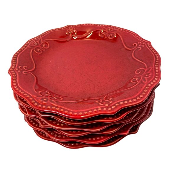 The Pioneer Woman Vintage Red Scalloped Stoneware Plates Set Of 6 Diameter 8" - Picture 1 of 9